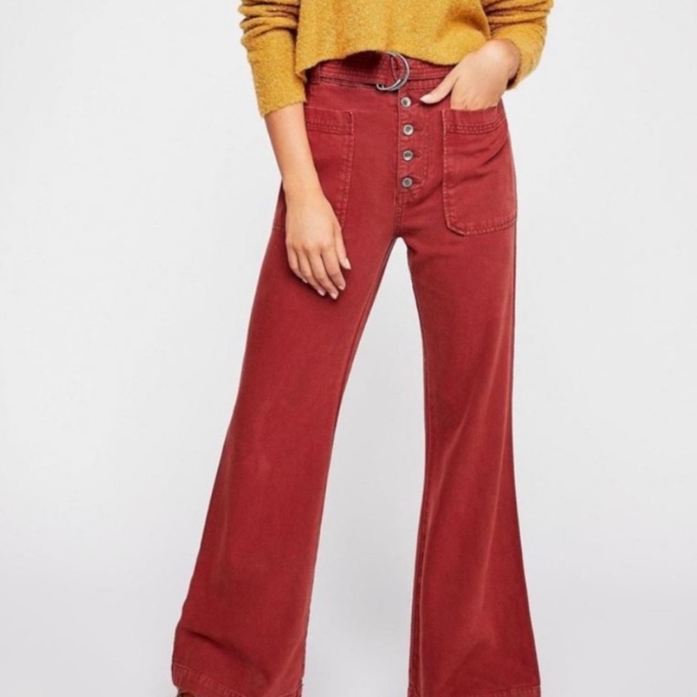 Free People Red Wide Leg Pants